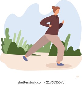 Woman running in the park. Sport illustration vector art for web, advertising social media
