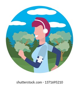 woman running portrait round icon