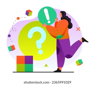 a woman is running with a question mark in front of her