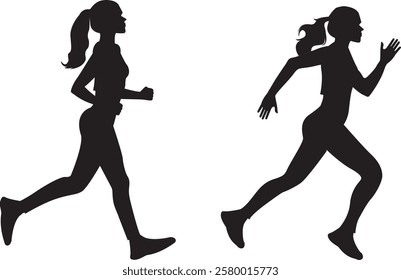 Woman running really fast silhouette