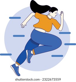 A woman running in shoe flat character illustration design vector artwork 