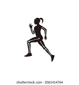 Woman Running, side view bone logo vector illustration