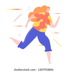 The woman is running. Speed, fast run, escape, rescue. Vector illustration isolated on white background.