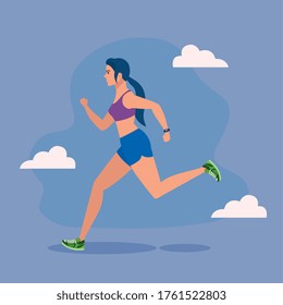 woman running, woman in sportswear jogging, female athlete, sporty person vector illustration design