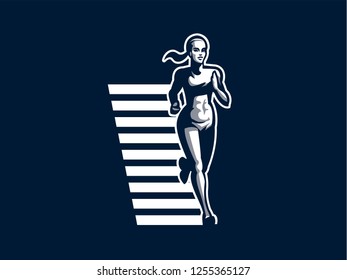 The woman is running. Sporty muscular woman fitness. Vector illustration.