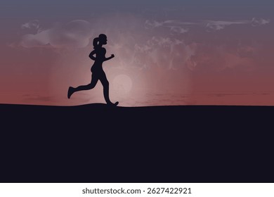 A woman running at sunset, Benefits of Daily Exercise concept, vector illustration design background