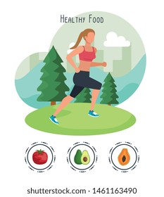woman running with tomato and avocado with pawpaw