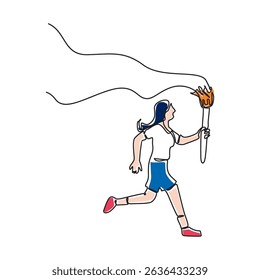 Woman running with torch Continuous Line design, Minimalist Line Art Vector Illustration
