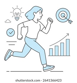 Woman Running Toward Success Vector Business Goal Achievement Vector Illustration