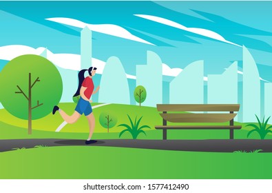 A woman is running while listening to music. 
