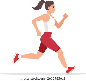 a woman running in a white shirt