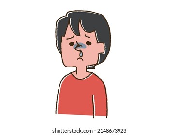 A woman with a runny nose Comical handwritten person vector, color on line drawing