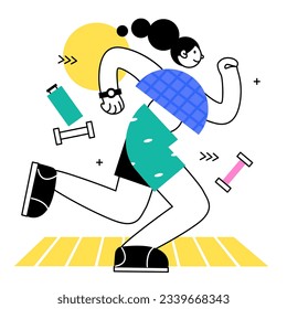 A woman runs in sportswear. Playing sports. Vector illustration in geometric style.