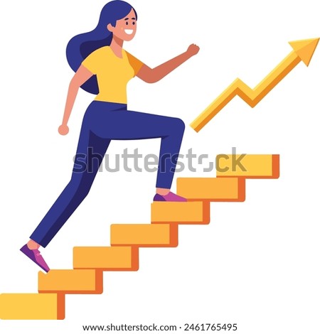 woman runs up the stairs