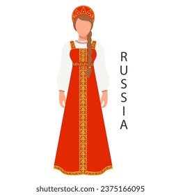 Woman in Russian national traditional costume. Culture and traditions of Russia. Illustration, vector