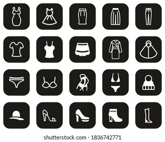 Woman s Clothing Icons White On Black Flat Design Set Big