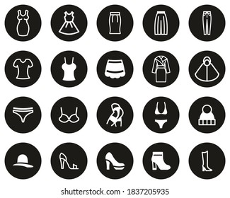 Woman s Clothing Icons White On Black Flat Design Circle Set Big