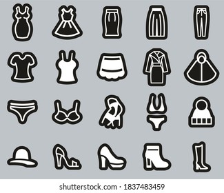 Woman s Clothing Icons White On Black Sticker Set Big