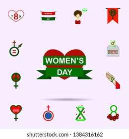 Woman s day, heart, ribbon color icon. Universal set of 8 march for website design and development, app development