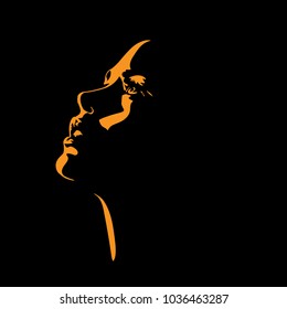 Woman S Face Silhouette In Backlight. Vector. Illustration.