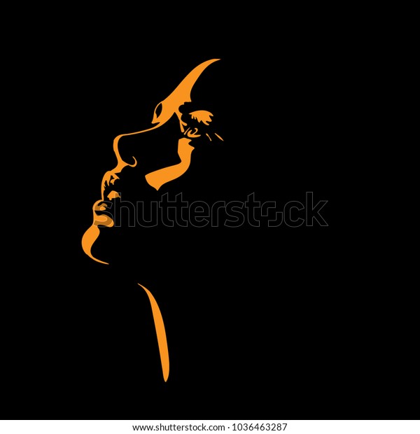 Woman s face silhouette in backlight.\
Vector. Illustration.