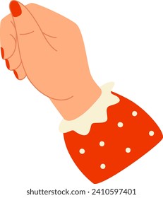 Woman s fist raised up in a red polka dot sleeve. Empowerment and feminist gesture. Strength, fight and protest symbol vector illustration.