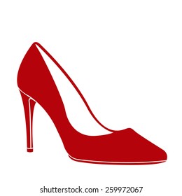 Woman s high heel shoe isolated on white background. Design template for label, banner, badge, logo. Vector illustration.