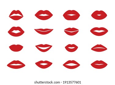 Woman S Lips. Cartoon Flat Kiss Shape Icons, Isolated Lipstick Sensual Silhouette Set. Vector Beauty Cosmetic Concept