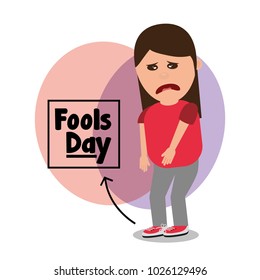 woman sad with tied shoelaces joke fools day