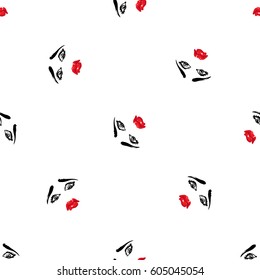 Woman sad vector emoticons, emoji, smiley icons, characters. Fashion illustrated women's emotional faces seamless pattern.