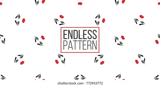 Woman sad vector emoticons, emoji, smiley icons, characters. Fashion illustrated women's emotional faces seamless pattern.