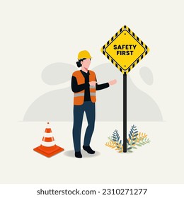 Woman with safety first sign design vector illustration