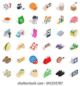 Woman sale icons set. Isometric style of 36 woman sale vector icons for web isolated on white background