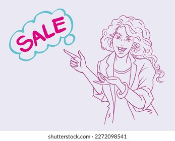 Woman and sales vector for card, decoration, illustration