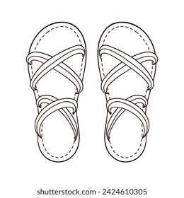 Woman Sandals icon in line art style. Bare foot flippers design for shoes store. Vector illustration isolated on a white background.