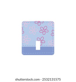 Woman sanitary good for period menstruation. Scented cotton pad in blue package with pink flowers. Hand drawn vector illustration in flat style. Feminine hygiene equipment, cosmetic tool