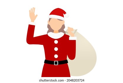 Woman in Santa Claus carrying gift bag