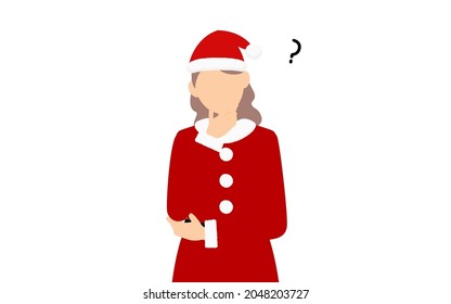 Woman in Santa Claus with folded arms thinking