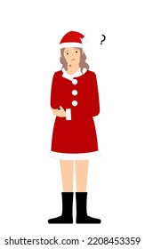 Woman in Santa Claus with folded arms thinking