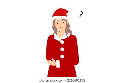 Woman in Santa Claus with folded arms thinking