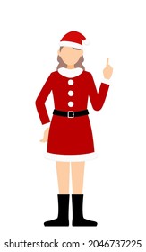 Woman in Santa Claus holding up index finger (pointing)