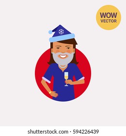 Woman in Santa costume holding glass