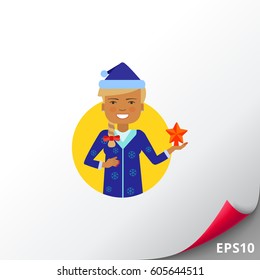 Woman in Santa costume holding star