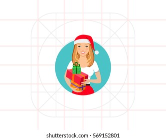Woman in Santa hat holding gift boxes