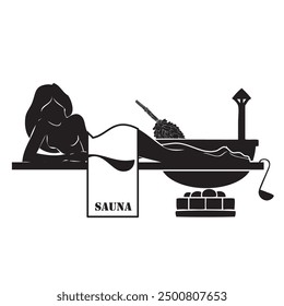 Woman in the sauna with bath accessories. Vector illustration