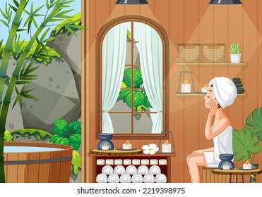 Woman In Sauna Steam Room Illustration