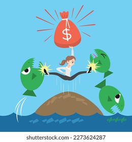 Woman Saving Money During a Financial Crisis,illustration vector cartoon
