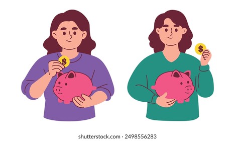 Woman Saving Money at Piggy Bank