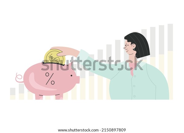 Woman saving money, putting money,\
getting profit, passive income. Finance planning, retirement fund,\
budget concept. Cartoon style vector\
illsutration
