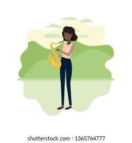 woman with saxophone in landscape avatar character